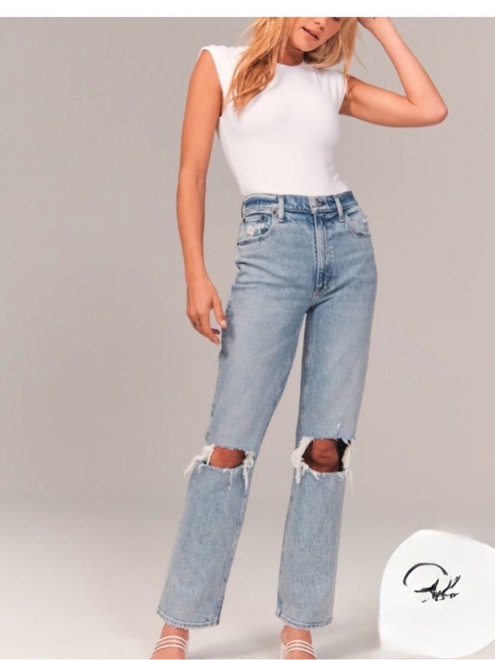 Abercrombie & Fitch Light Blue Distressed Curve Love Jeans